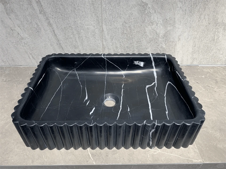 Fluted Nero Black Marble Sink
